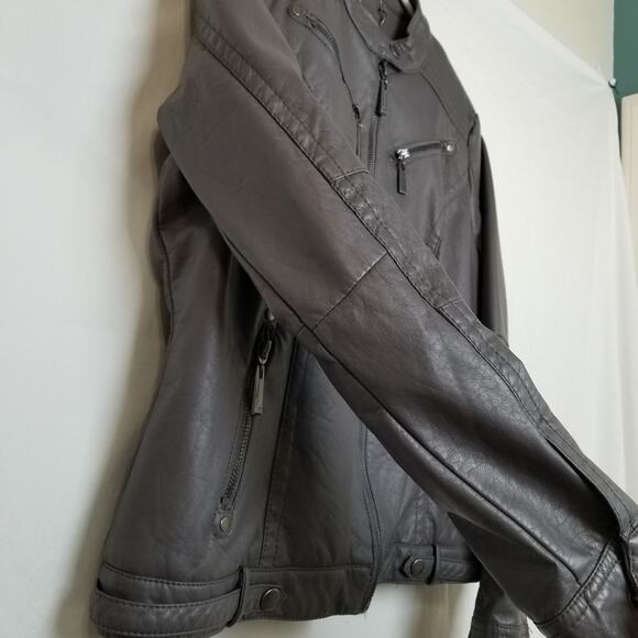 Jou Jou J2 Women's Gray Faux Leather Jacket Lined Zip Up 4 Zip Pockets Size M - Picture 4 of 11